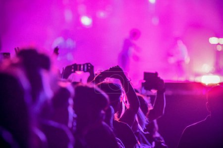 Foto de Crowd partying stage lights live concert summer music festival - Imagen libre de derechos