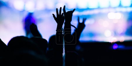 Photo for Crowd partying stage lights live concert summer music festival - Royalty Free Image