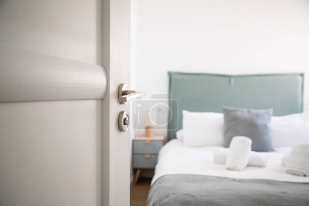 Photo for Hotel bedroom in pastel colors - Royalty Free Image