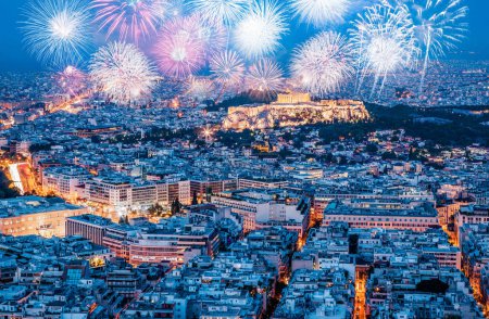 Photo for Fireworks over Athens new year celebrations - Royalty Free Image