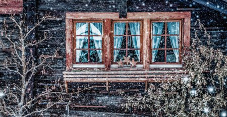 Téléchargez les photos : Cabane en bois suisse traditionnelle et chutes de neige - en image libre de droit
