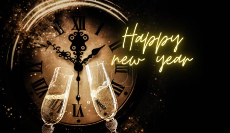 Photo for Two champagne glasses New Year background - Royalty Free Image