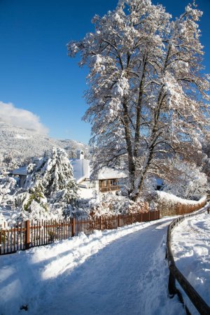 Téléchargez les photos : Hivernage dans un petit village allemand couvert de neige Garmish-Partenkirchen - en image libre de droit