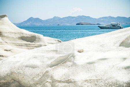 Photo for White chalk cliffs in Sarakiniko, Milos island, Cyclades, Greece - Royalty Free Image