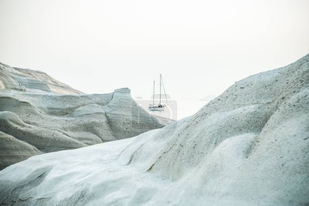 Photo for White chalk cliffs in Sarakiniko, Milos island, Cyclades, Greece - Royalty Free Image