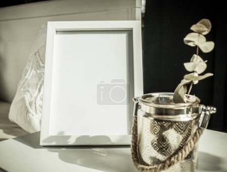 Photo for White portrait frame mockups, Scandinavian interior  neutral color palette. - Royalty Free Image