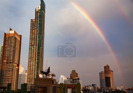Photo for Rainbow over skyscrapers in Bangkok - Royalty Free Image