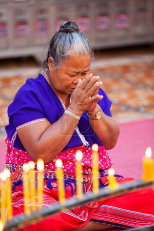 Photo for CHIANG MAI THAILAND- FEBRUARY 19, 2019 : people praying in Buddhist temple - Royalty Free Image