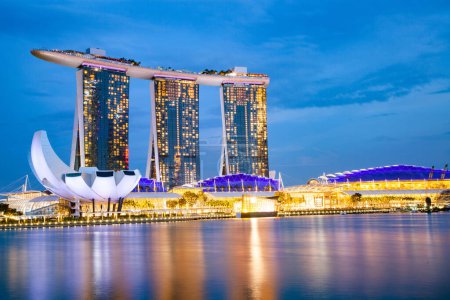 Photo for Singapore skyline at the Marina during twilight - Royalty Free Image