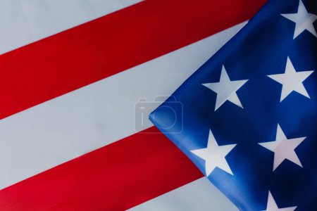 top view of United States of America flag with stars and stripes 