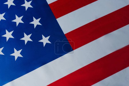 top view of red and blue flag of United States with stars and stripes 