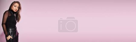 Photo for Banner of asian young woman with heavy makeup standing sideways and leaning head - Royalty Free Image