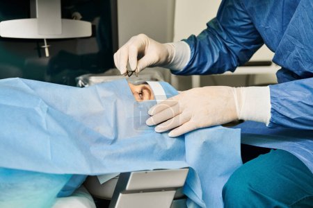 Photo for Surgeon in gown performing intricate surgery. - Royalty Free Image