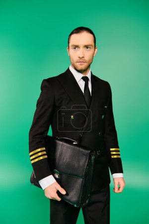 Téléchargez les photos : A stylish man in a suit and tie confidently holds a briefcase. - en image libre de droit