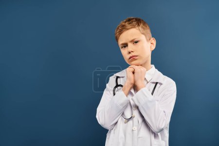 Photo for A cute preadolescent boy in a white shirt posing for a picture. - Royalty Free Image