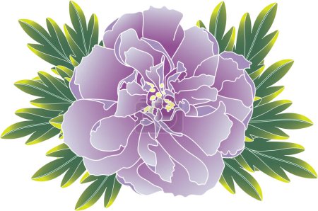Téléchargez les illustrations : Illustration of soft violet Chinese Rose flower with leaves background. - en licence libre de droit