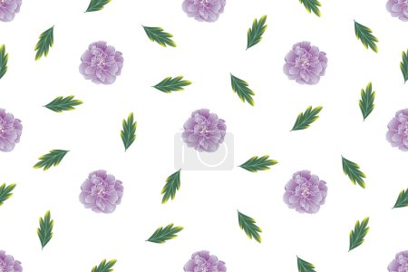 Téléchargez les illustrations : Illustration pattern of soft violet Chinese Rose flower with leaves background. - en licence libre de droit