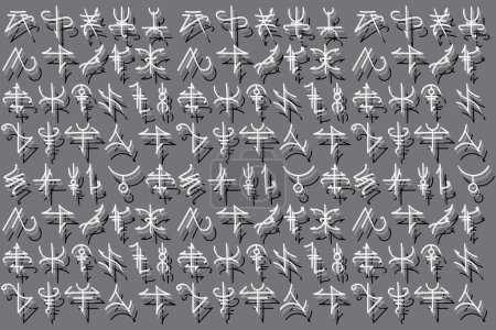 Illustration for Illustration line of the ancient letters on grey background. - Royalty Free Image