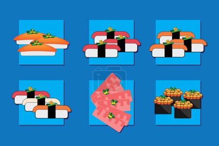 Illustration for Illustration Abstract of the shushi on blue background shadow. - Royalty Free Image