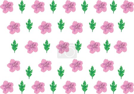 Téléchargez les illustrations : Modèle d'illustration de rose rose rose fleur de rose avec des feuilles sur fond blanc. - en licence libre de droit