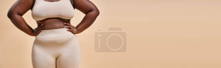 banner of cropped plus size woman in underwear, body positive and female empowerment concept