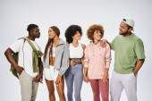 group of young african american people in sportswear standing together on grey background, community Tank Top #695322340