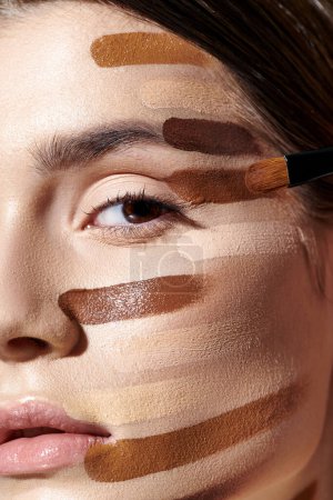 Photo for Chic young woman adorned with layers of foundation, showcasing intricate makeup artistry. - Royalty Free Image