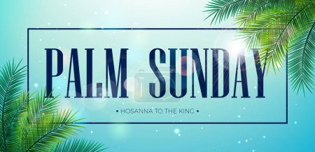 Palm Sunday Illustration for Christian Religious Occasion with Palm Leaves and Ray of Sunshine on Sky Blue Background. Vector Holy Week Design for Savior Celebrate Theme Poster Template for Banner
