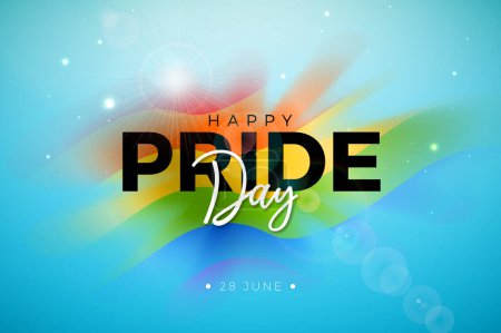Happy Pride Day LGBTQ Illustration mit Typografie-Schriftzug und Rainbow Flag Pattern auf himmelblauem Hintergrund. 28. Juni Liebe ist Liebe Menschenrechte oder Diversitätskonzept. Vector LGBT Event Banner Design