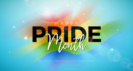 Happy Pride Month LGBTQ Illustration mit Typografie-Schriftzug und Rainbow Flag Pattern auf himmelblauem Hintergrund. Liebe ist Liebe Menschenrechte oder Diversitätskonzept. Vector LGBT Event Banner Design für
