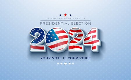 USA 2024 Presidential Election Banner Illustration with American Flag in Text Label on Light Background. Vector Vote Day, November 5. United States Election Voting Design with Typography for Poster