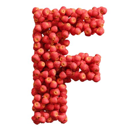 Alphabet made of red apples, letter f.