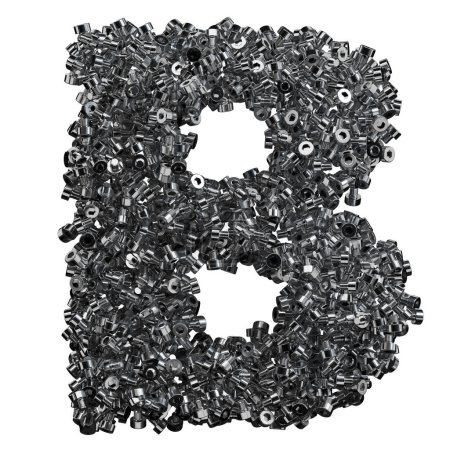 Alphabet made of steel bolts, letter b.