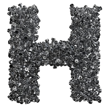 Alphabet made of steel bolts, letter h.