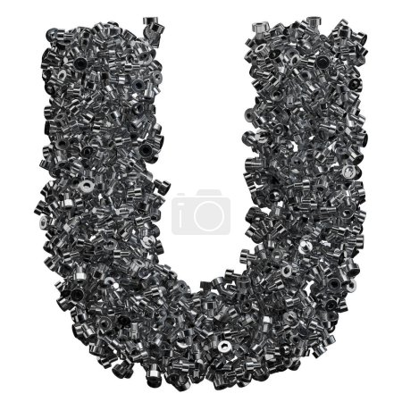 Alphabet made of steel bolts, letter u.