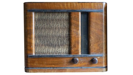 Foto de Antiguo receptor de radio Vintage. Antiguo receptor soviético de radio marrón viejo Transmisión mundial a través de onda corta del siglo pasado - Imagen libre de derechos
