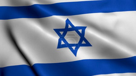 Bandera de Israel ondeando en el viento con textura de alta calidad. Animación de la bandera nacional de Israel con textura de satén real.