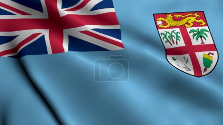 Foto de Bandera de Fiji. Tejido ondulado Satén Textura de la bandera de Fiyi Ilustración 3D. Bandera de textura real del Fiji - Imagen libre de derechos