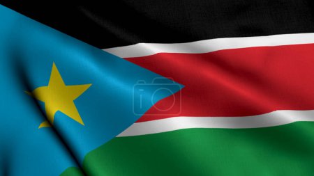 Foto de Bandera de Sudán del Sur. Bandera de textura de raso de tela ondulada de Sudán del Sur Ilustración 3D. Bandera de textura real de la República de Sudán del Sur - Imagen libre de derechos