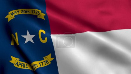 Bandera Estatal de Carolina del Norte. Tela ondeante Satén Textura Bandera Nacional de Carolina del Norte Ilustración 3D. Real Texture Flag of the State of North Carolina in the United States of America (en inglés). Estados Unidos