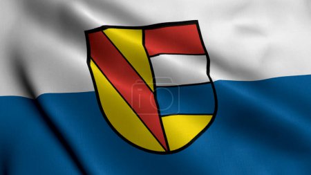 Foto de Pforzheim City State Flag Alemania. Tela ondeante Satén Textura Bandera Nacional de Pforzheim Ilustración 3D. Bandera de Textura Real de la ciudad de Pforzheim en Alemania. Alta animación de la bandera detallada Banderas de la UE - Imagen libre de derechos
