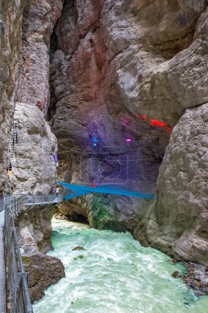 Hanging net over the river in the Glacier Canyon in Grindelwald, Swiss