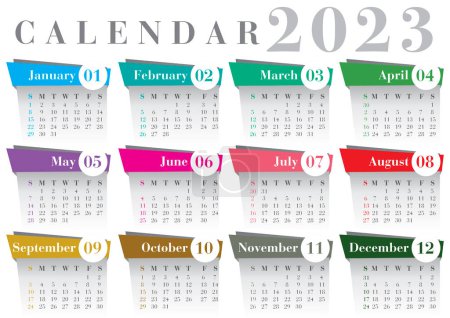 Illustration for Calendar 2023 english language with Bodoni font - Royalty Free Image