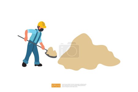Illustration for Construction Builder Character with Shovel digging sand Material. Vector Illustration of Construction Worker - Royalty Free Image