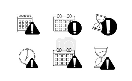 Illustration for Clock or calendar exclamation alert icon collection set. Reminder schedule with exclamation sign deadline. Expired date symbol concept for date expire or deadline schedule Illustration vector - Royalty Free Image