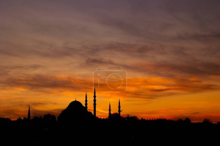 Photo for Istanbul silhouette. suleymaniye Mosque at sunset with dramatic clouds. Ramadan or kandil or eid mubarak or laylat al-qadr or kadir gecesi concept photo. - Royalty Free Image