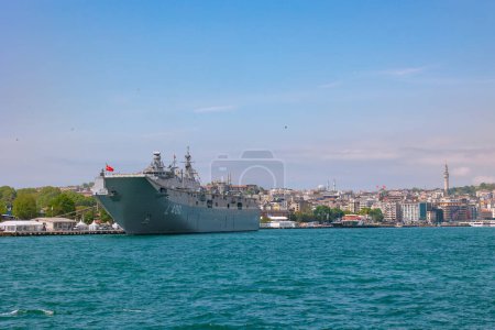 Photo for L-400 or TCG Anadolu ship of Turkish Naval Forces in Istanbul. Istanbul Turkiye - 5.24.2023 - Royalty Free Image
