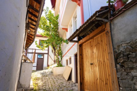 Photo for A street of Goynuk district of Bolu. Vernacular architecture samples in Anatolia. Cittaslow towns of Turkiye background photo. - Royalty Free Image