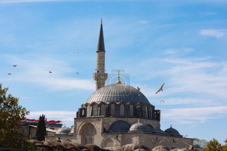 Téléchargez les photos : Mosquée Rustem Pasa avec mouettes sur le ciel. Ramadan ou photo concept islamique. Mosquées d'Istanbul photo de fond. - en image libre de droit