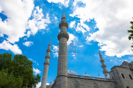 Photo for Islamic background photo. Minarets of Suleymaniye Mosque with partly cloudy sky. Ramadan or eid mubarak or laylat al-qadr or kadir gecesi concept. - Royalty Free Image